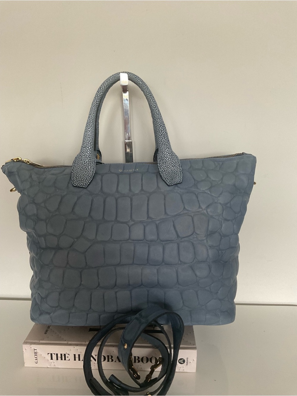 DIMONI Large Textured Slate Blue Tote Bag with Detachable Strap (NWT)